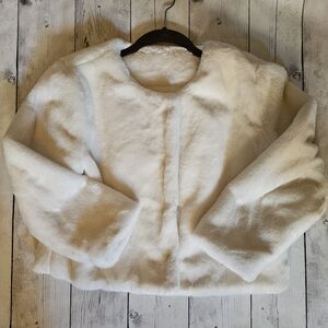 Pristine Ivory Adrianna Papell Teddy Faux Fur Jacket S